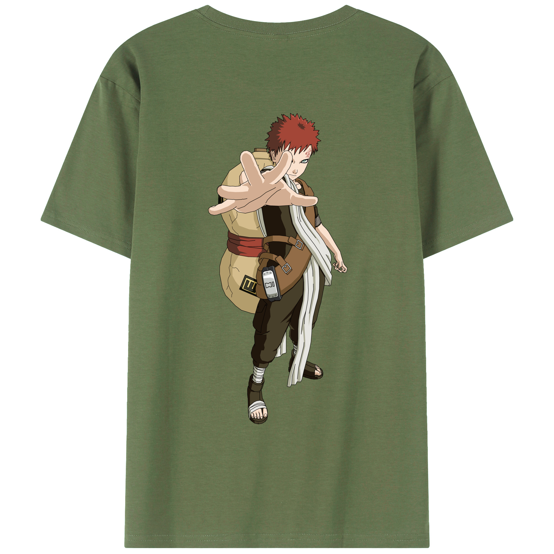 （画像用） NARUTO -ナルト- ガアラ Gaara 綿100％ メンズ半袖Tシャツ（バックプリント） 通気性